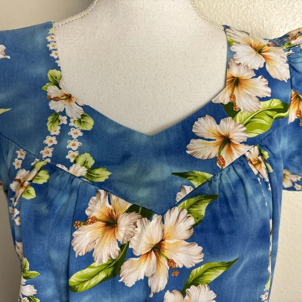 Authentic Made in Hawaii MuMu Kaftan Midi Dress Floral Ruffle Sz M - Picture 4 of 9